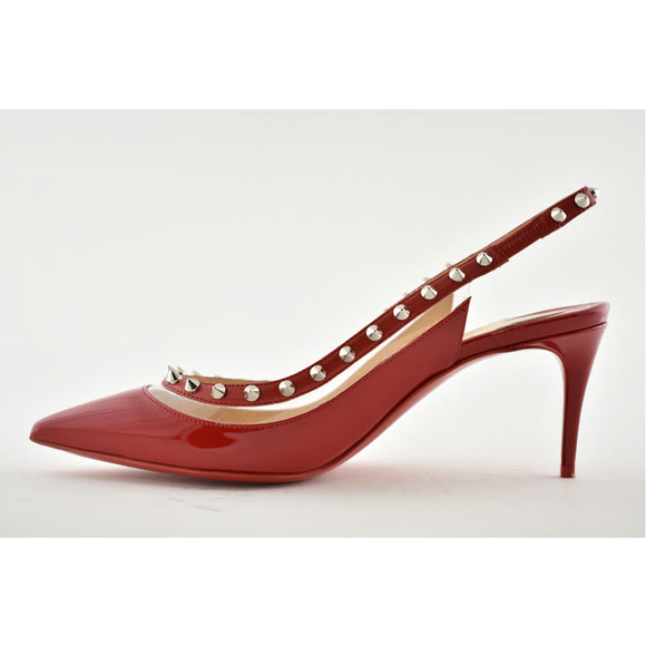 Christian Louboutin Brigadine 70 Red Patent PVC Slingback Spike Heel Pump 37 - Picture 5 of 8